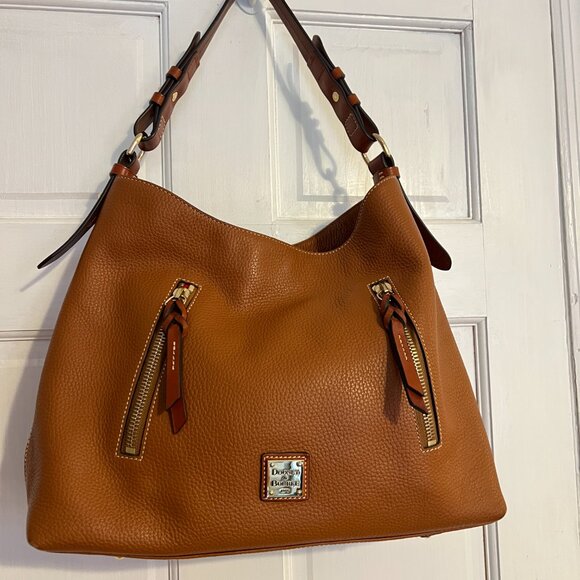 Dooney & Bourke Pebbled Hobo Bag – Red Lining, Gold Accents, Studded Bottom - Picture 1 of 13